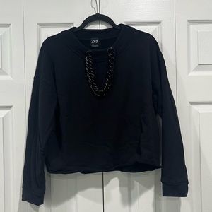Zara • Black Jersey Sweater with Thick Chain Neck Detail